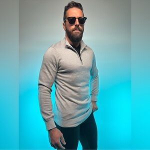 Gray Long Sleeve Quarter Zip Sweater / Medium / Preppy Hipster Emo / COOFANDY